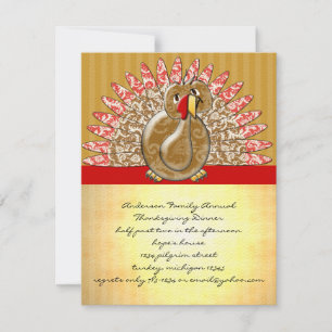 Cute Tecknad Turkey Damask Pattern Inbjudningar