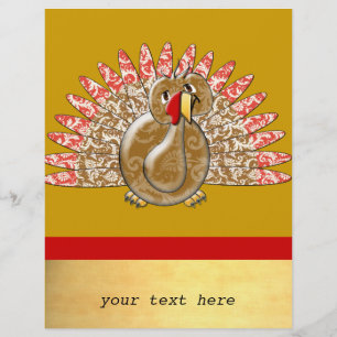 Cute Tecknad Turkey Damask Pattern Reklamblad