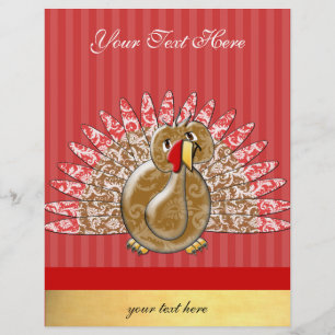 Cute Tecknad Turkey Damask Pattern Reklamblad