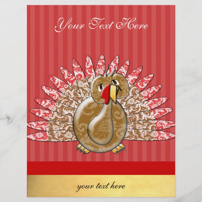 Cute Tecknad Turkey Damask Pattern Reklamblad (Framsidan)