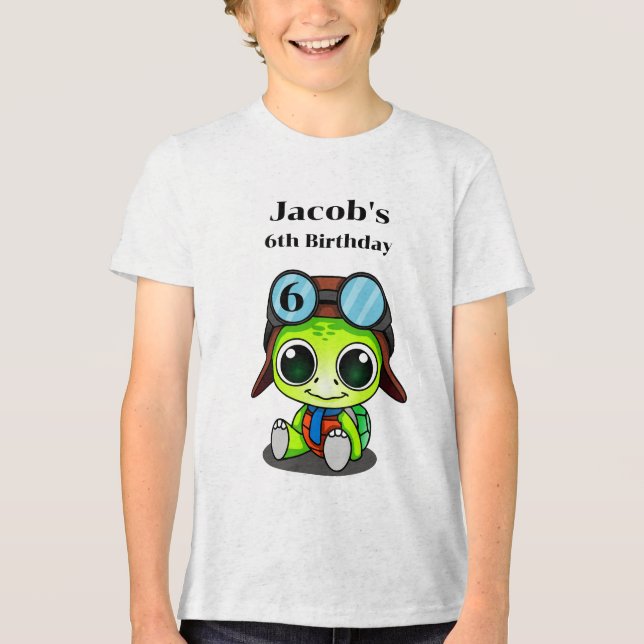 Cute Tecknad Turtle in Aviator Hat Birthday T Shirt (Framsida)