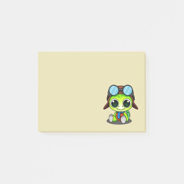 Cute Tecknad Turtle in Aviator Hat Post-it Block (Framsida)