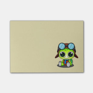 Cute Tecknad Turtle in Aviator Hat Post-it Block