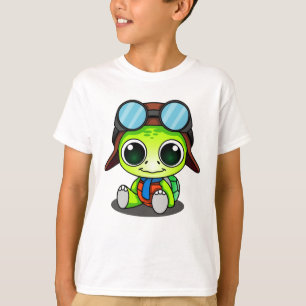 Cute Tecknad Turtle in Aviator Hat T Shirt