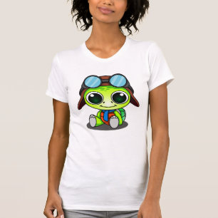 Cute Tecknad Turtle in Aviator Hat Tee Shirt