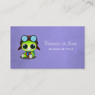 Cute Tecknad Turtle in Aviator Hat Visitkort