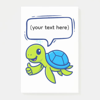 Cute Tecknad Turtle med Tal Bubble Post-it Block