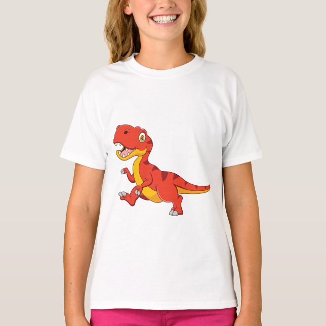 Cute tecknad tyrannosaurus rex gång t shirt (Framsida)