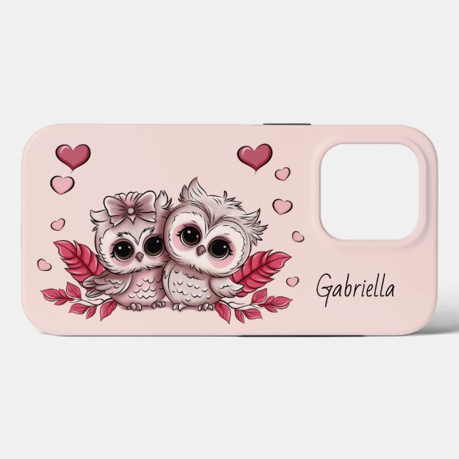 Cute Tecknad Uggla Heart Valentindagen (Baksida (horisontell))