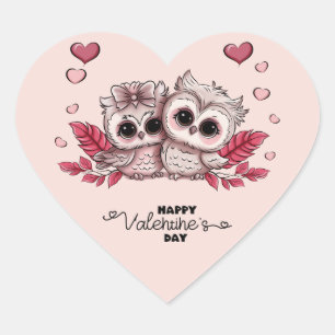 Cute Tecknad Uggla Heart Valentindagen Hjärtformat Klistermärke