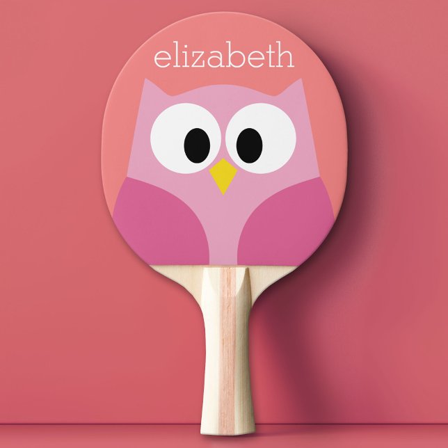 Cute Tecknad Uggla i Rosa och koral Pingisracket (Custom Pink Pong Paddle)