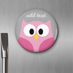 Cute Tecknad Uggla - Rosa och Grått eget namn Magnet<br><div class="desc">Ett modernt och enkelt uggla med trendig färg. Du kan lägga till namn,  monogram eller annan anpassningsbar. Om du vill flytta runt bilden klickar du på knappen Anpassa för att göra ändringar.</div>