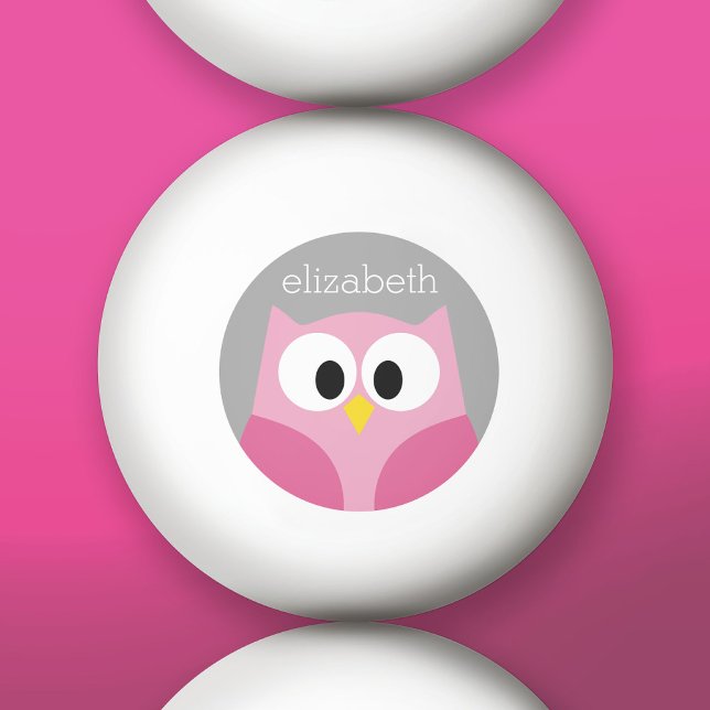 Cute Tecknad Uggla - Rosa och Grått eget namn Pingisboll (Custom Ping Pong Balls)