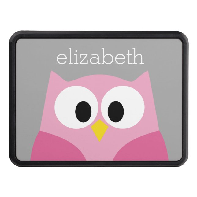 Cute Tecknad Uggla - Rosa och Grått eget namn Skydd För Dragkrok (Framsidan)