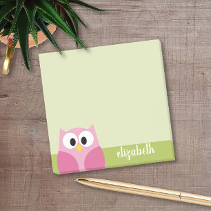 Cute Tecknad Uggla - Rosa och grönt kalk Post-it Block