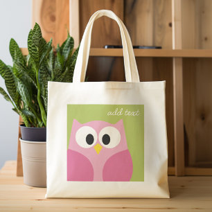 Cute Tecknad Uggla - Rosa och grönt kalk Tygkasse