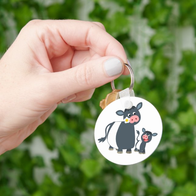 Cute Tecknad under Galloway Cow och Calf Keychain Nyckelring (Hand)