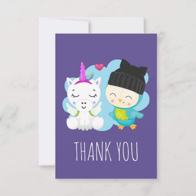 Cute Tecknad Unicorn & Bird Tack (Framsida)