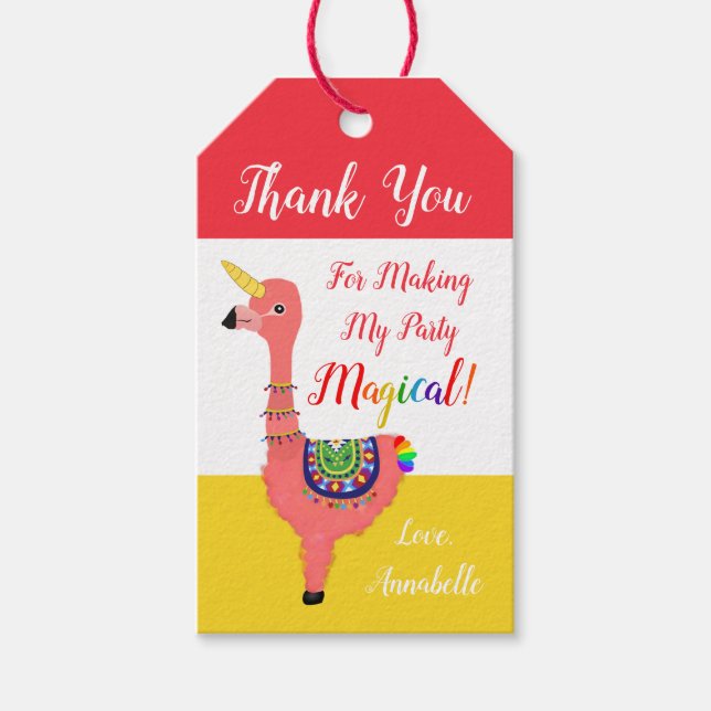 Cute Tecknad Unicorn Flamingo Llama Födelsedagsfes Presentetikett (Framsidan)
