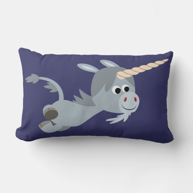 Cute Tecknad Unicorn in a rapid Pillow Lumbarkudde (Framsida)
