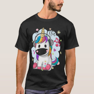 Cute Tecknad Unicorn med hörlurar T Shirt