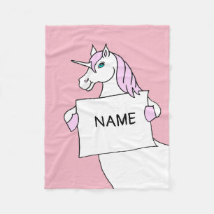 Cute Tecknad Unicorn med Sign Fleecefilt