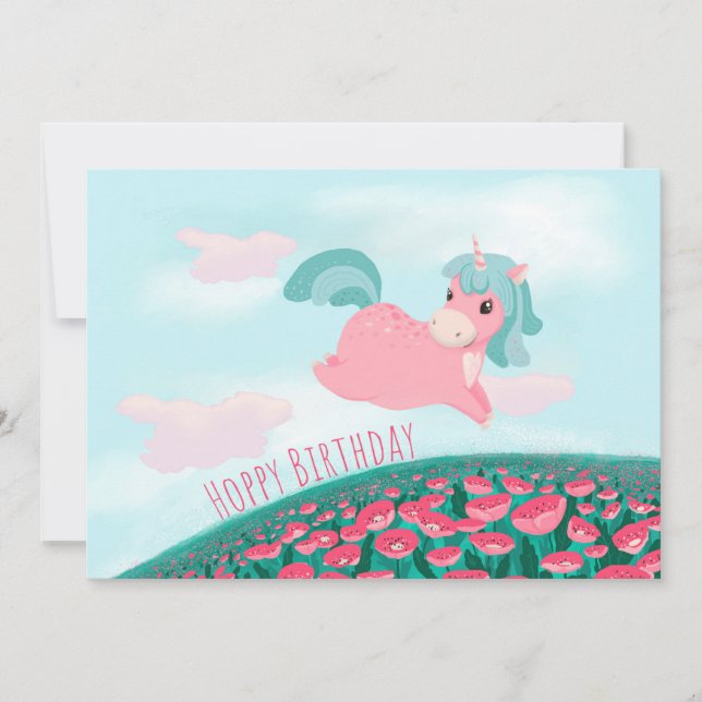Cute Tecknad Unicorn Rosa and Mint Card Kort (Framsida)