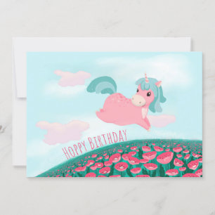 Cute Tecknad Unicorn Rosa and Mint Card Kort