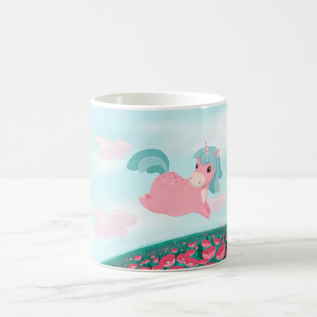Cute Tecknad Unicorn Rosa and Mint Kaffemugg (Center)