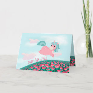 Cute Tecknad Unicorn Rosa and Mint Kort