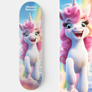 Cute Tecknad Unicorn som flyger i Himlar Mini Skateboard Bräda 18,5 Cm