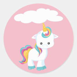 Cute Tecknad Unicorn w/Cloud Runt Klistermärke