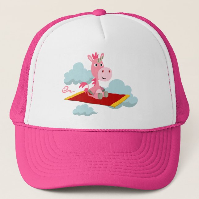 Cute Tecknad Unicorns Magic Carpet Ride Hat Truckerkeps (Framsida)