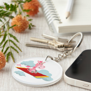 Cute Tecknad Unicorn's Magic Carpet Ride Keychain