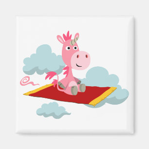 Cute Tecknad Unicorn's Magic Carpet Ride Magnet