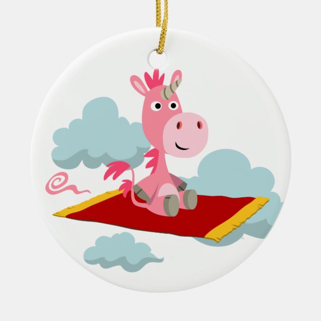 Cute Tecknad Unicorn's Magic Carpet Ride Ornament (Framsidan)