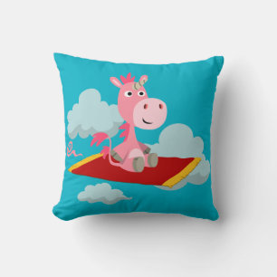 Cute Tecknad Unicorn's Magic Carpet Ride Pillow Kudde