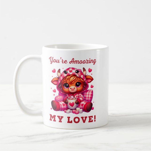 Cute tecknad-valentineser, höglandskost kaffemugg (Vänster)