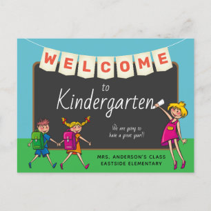 Cute Tecknad Välkommen till Kindergarten Vykort