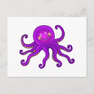 Cute Tecknad Vattenlevande Lila Octopus Oceanen Vykort