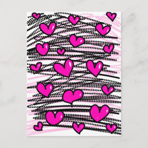 Cute Tecknad Viktigt Rosa Kärlek Heart Mönster Vykort