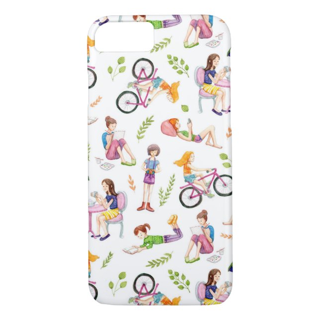 Cute Tecknad Watercolor Girls Mönster Case-Mate iPhone Skal (Baksida)