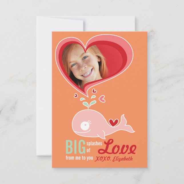 Cute Tecknad Whale Classroom Valentine Photo Card Inbjudningar (Framsida)