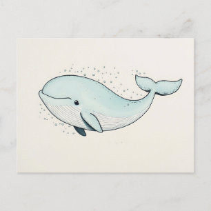 Cute Tecknad Whale Teckning Vykort