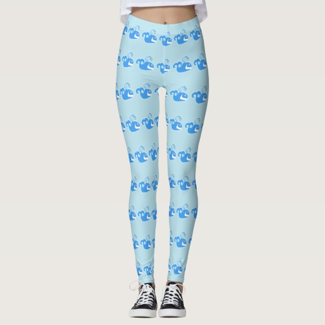 Cute Tecknad Whales Roligt Ocean Characters Leggings (Framsida)