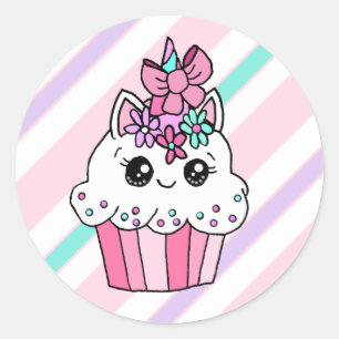 Cute Tecknad Whimsique Rosa Unicorn Cupcoa Runt Klistermärke