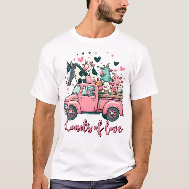Cute Tecknad Wholesome Farm Animal Valentine Day T Shirt (Framsida)