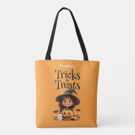 Cute Tecknad Witch Spöken Pumpkins Trick & Treat Tygkasse