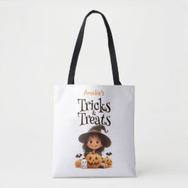 Cute Tecknad Witch Spöken Pumpkins Trick & Treat Tygkasse