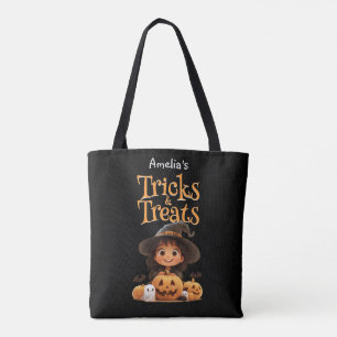 Cute Tecknad Witch Spöken Pumpkins Trick & Treat Tygkasse